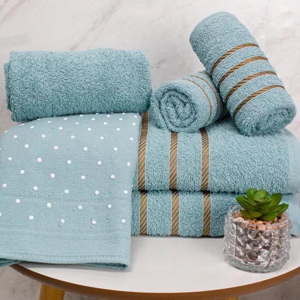 Jogo de Toalhas 5 Peças - 2 Banho + 2 Rosto Dubai + 1 Tapete c/ Antiderrapante 100% Algodão