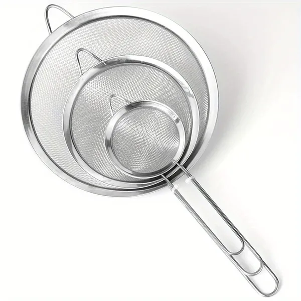 3 Pçs Peneira Coador Em Aço Inox Para Cozinha 3 Tamanhos P M G 8/10/12CM