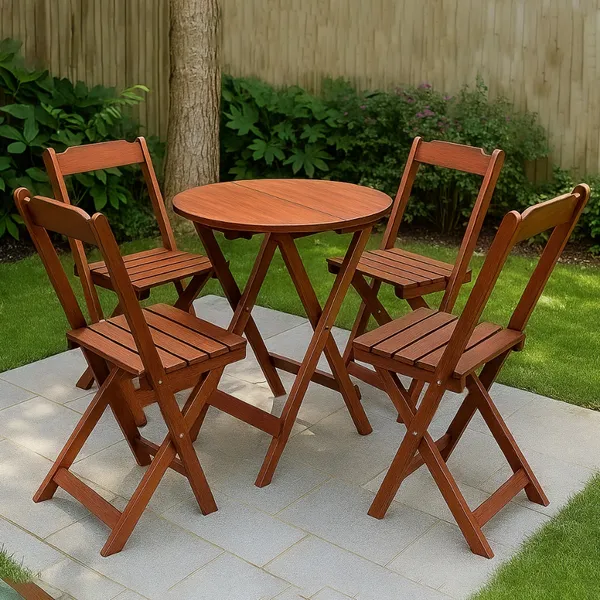 Jogo de Mesa Dobrável Bistrô 1 Mesa e 4 Cadeiras Maciças
