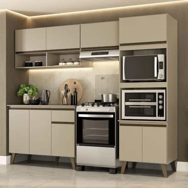 Armário de Cozinha Completa com Balcão Atlanta Essence Carraro Amêndoa