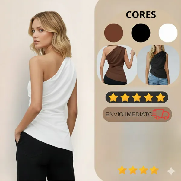 Blusa Feminina Elegante Mula Manca Ombro Único Com Franzido Assimétrica Casual
