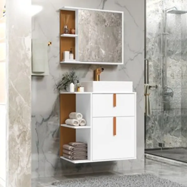 Modelos Kit de Banheiro Espelho Armario Gabinete Portas Cuba Resina Cores