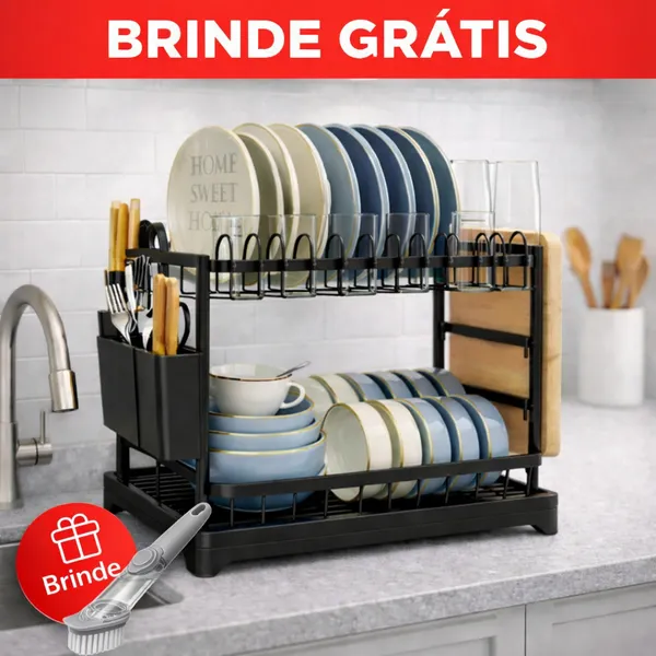 Escorredor de Louça 2 Andares Organizador de Pia com Porta Copos e Talheres