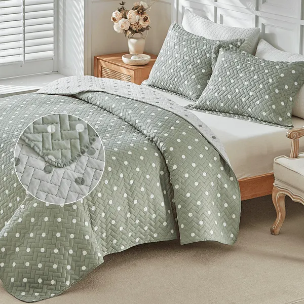 Kit Colcha Cobre Leito 300 Fios Poa 3 Pçs Itália Dupla Face  Aba Americana King Queen Casal Solteiro