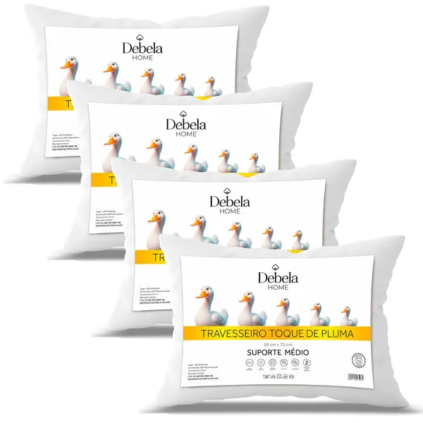Kit com 4 e 2 Travesseiros Pluma de Ganso 50x70cm Antiácaro