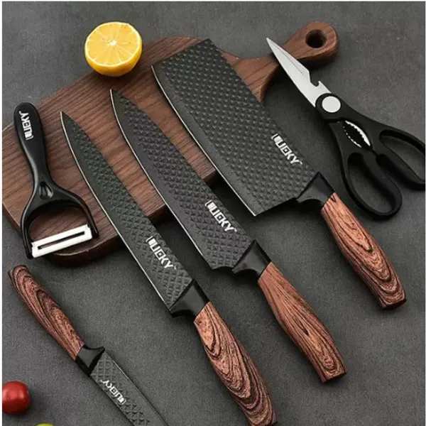 Conjunto De Facas Inox 6 Peças Antiaderente Com Cabo Reforçado Descascador E Tesoura Cozinha