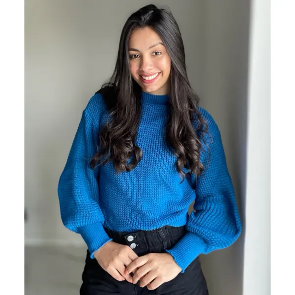 Blusa Manga Bufante Fang Tricot RAQUEL feminina manga longa suéter moda blogueira tendência