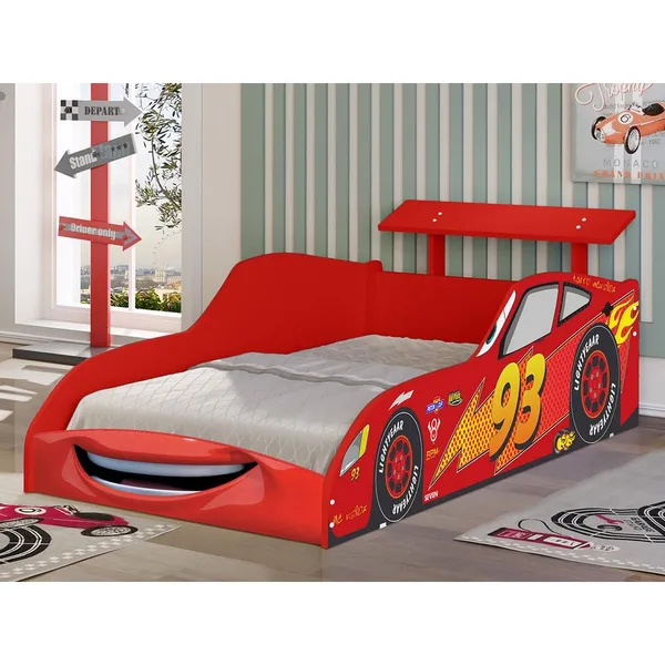 Cama Solteiro Carro Infantil Mcveloz - Vermelho New Para Quarto Menino