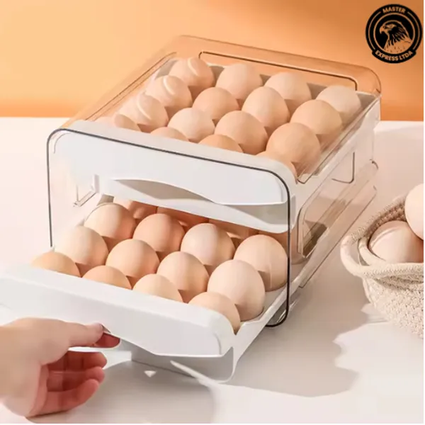 Porta Ovos Acrílico Organizador Geladeira Gaveteiro Dupla Capacidade Cor Branca Envio Imediato