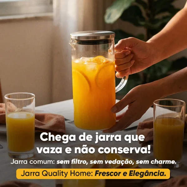 Jarra De Vidro Com Tampa Inox Borossilicato 1 Litro