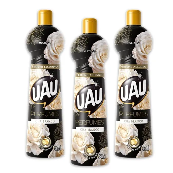 Kit 3un Multiuso 480ml UAU Ingleza Perfume Chá Branco Limpador