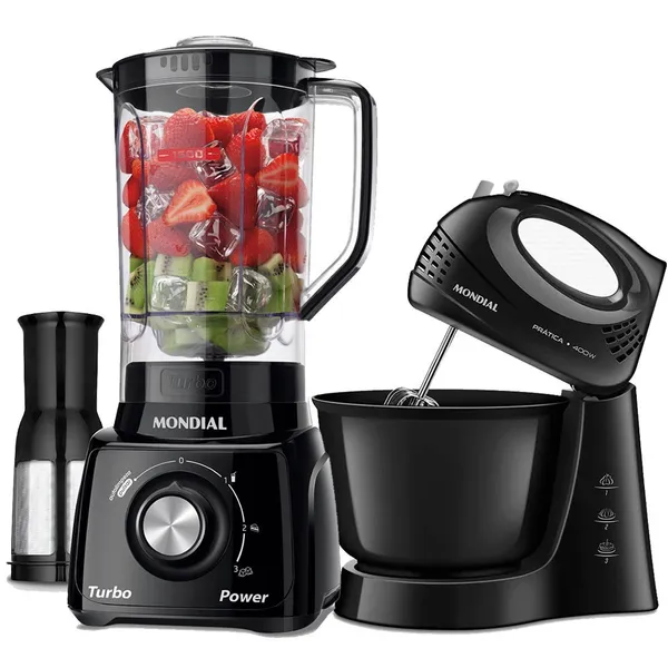 Kit Liquidificador 550W Turbo Power L-99-FB + Batedeira 400W Prática - B-44-B Mondial