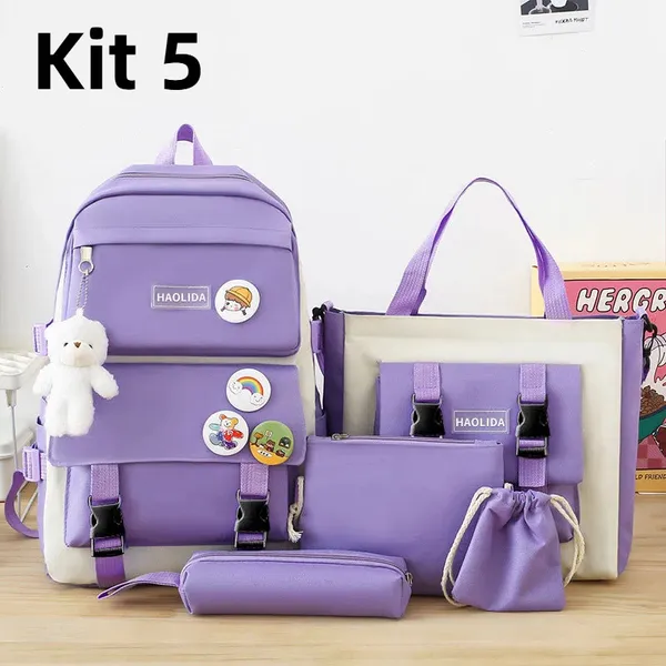 Kit 5 Bolsa Mochila Femina Musculina De Nylon adequado Para Escola  Multiuso