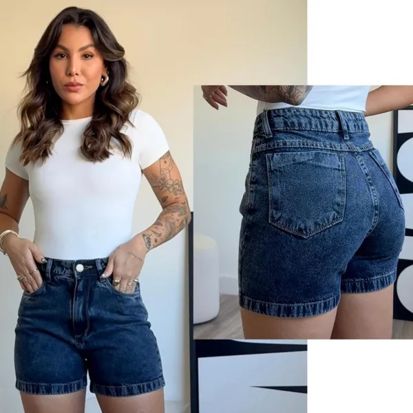 Short Jeans Feminino Mom Short Jeans Cintura Alta Sem Lycra Bermuda Jeans feminina conjunto feminino