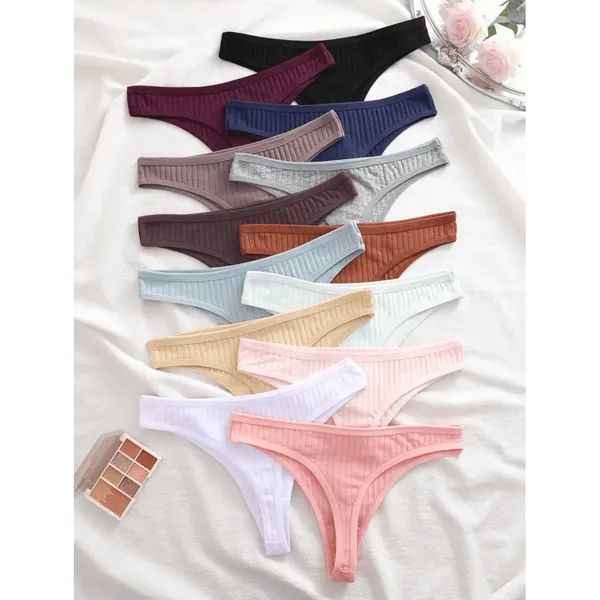 Kit 10 Calcinha Fio Dental Feminina Canelado Forro de Algodão