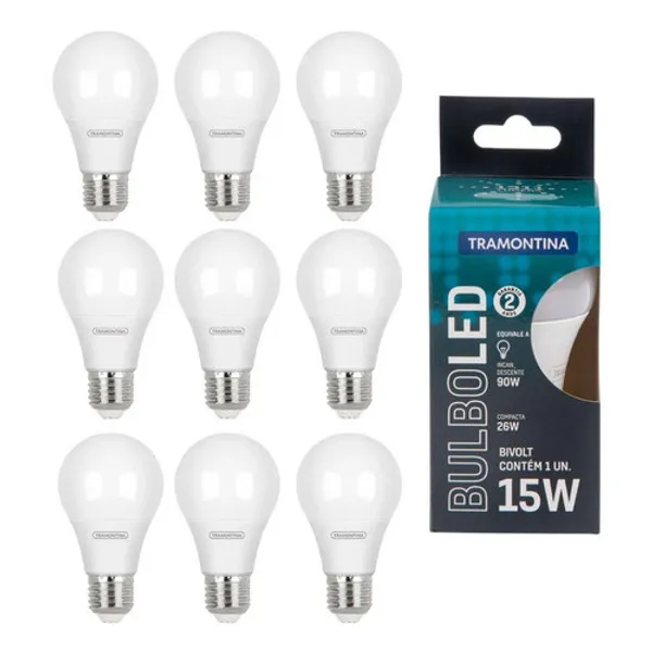 Kit 10 Lâmpadas Led Bulbo 15w E27 6500k Bivolt - Tramontina Cor Da Luz Branco-Frio 110v/220v