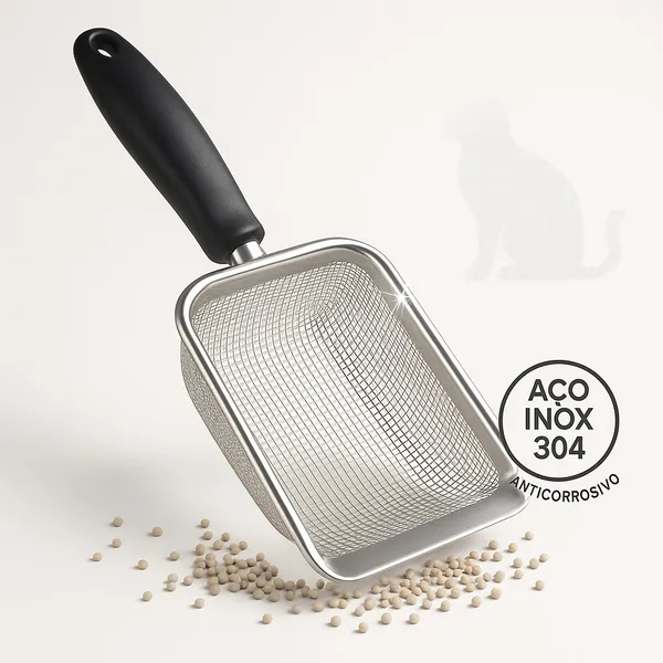 Pá Inox Higiênica para Gatos, Terrários e Gaiolas | Peneira Fina Anticorrosiva Resistência 304