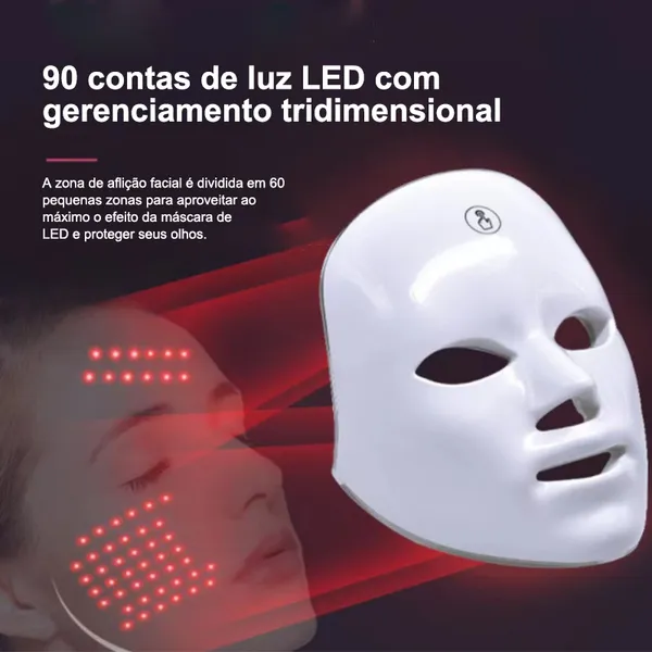 Máscara Facial LED 7 Cores Profissional – Cuidados com a Pele, Aparência Mais Uniforme e Poros com Aspecto Suavizado par