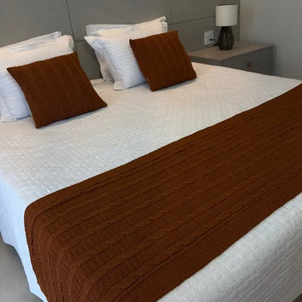 Kit Peseira Cama Casal Queen King Manta de Tricot + 2 Capas de Almofada Para Cama Sofá Decoração FI