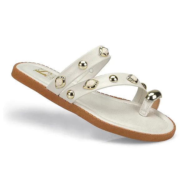 Sandália Feminina Rasteira Rasteirinha Tiras Dedo Com Aplique Ilhós Spike 087-008