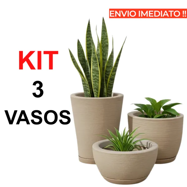 Kit 3 vasos de polietileno para plantas decorativo N1 N2 N3