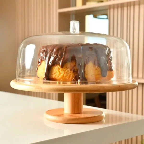 Boleira com Cúpula Pé Alta Tampa 27,5 cm Bambu