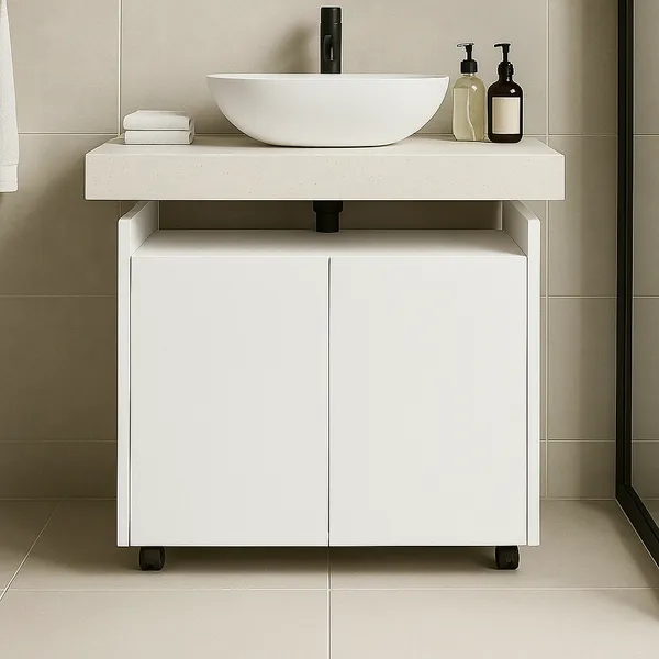 Gabinete Armário Organizador Banheiro Lavabo com 2 portas e Rodízio