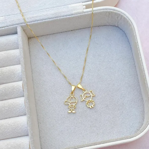 Colar Casal Vazado Menino Menina Filhos Banho Ouro 18k