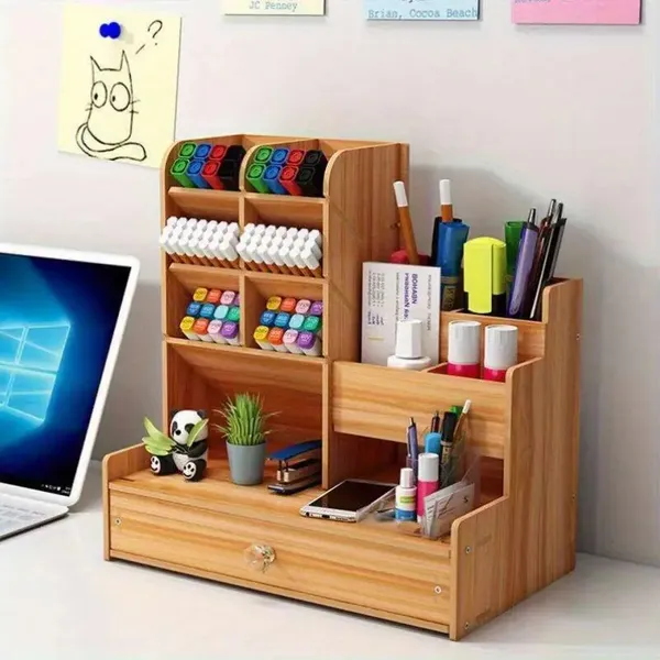 Organizador De Mesa Escritório Multiuso C/ Gaveta Nicho Canetas
