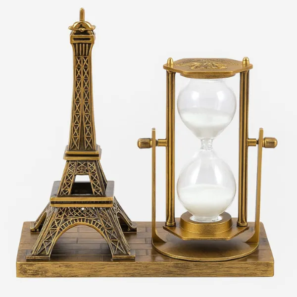Decoração Torre Eiffel com Ampulheta de Areia Luxo | Enfeite Sofisticada Para Escritório e Sala
