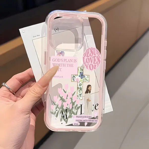 Senhor Jesus Capa Capinha Para iPhone 16 15 14 Plus 13 12 11 17 Air Pro Max 2 Em 1 Transparente Anti-Impacto