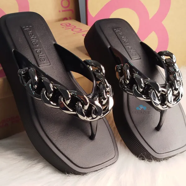 Tamanco Feminino Petite Jolie Moderno Tira Corrente Lançamento Estilo Fashion