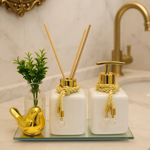 Kit Lavabo Banheiro Pet Com Vasinho de Flor Bandeja e Passarinho