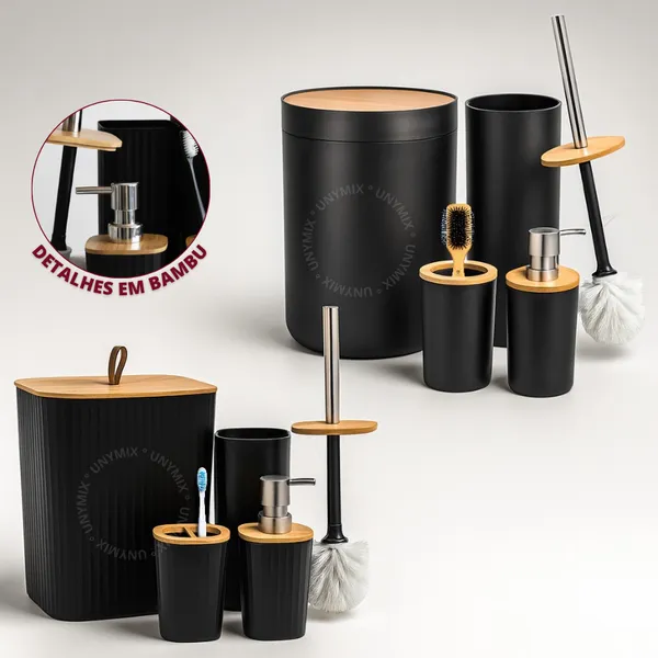 Kit Banheiro Em Bambu Com Lixeira Tampa Detalhes  Luxo
