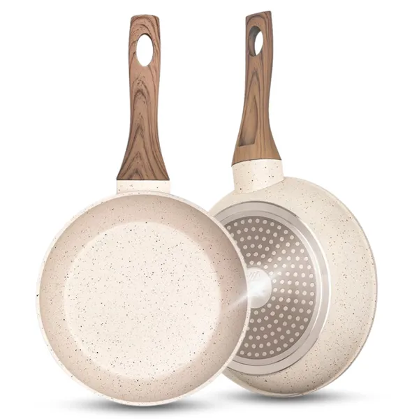 Frigideira Antiaderente Não Usa Óleo Cerâmica Vanilla Cream Branca Bege Fundo Triplo Premium Indução