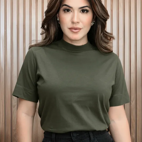 BLUSAS GOLA ALTA FEMININAS LISAS 100% ALGODÃO