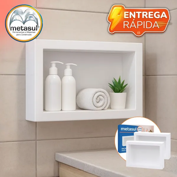 Nichos de Parede Sobrepor 28x40cm Banheiro Porta Shampoo Sem Obra Quarto Sala Multiuso Branco
