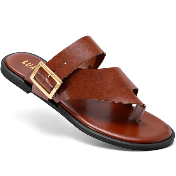 Sandália Feminina Lumiss Rasteira Chinelo Confortável Bico Redondo Fivela Dourada