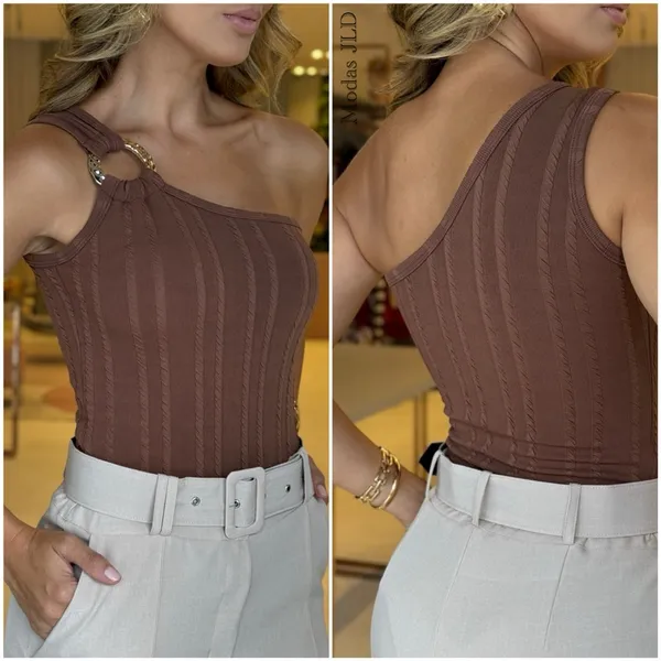 Body Femenino Mula Manca Com Forro Alça fina um Ombro Premium_Rivana