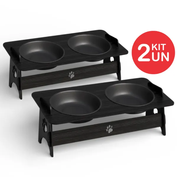 Comedouro Elevado Para Gato e Cachorro Com 2 Tigelas