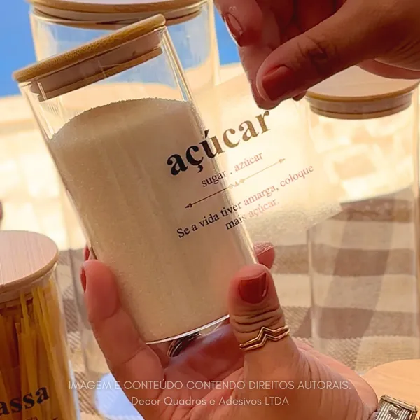 42 Adesivos para Mantimentos Potes de Cozinha 7x7cm Mod Dicionário Divertido Vinil Transparente