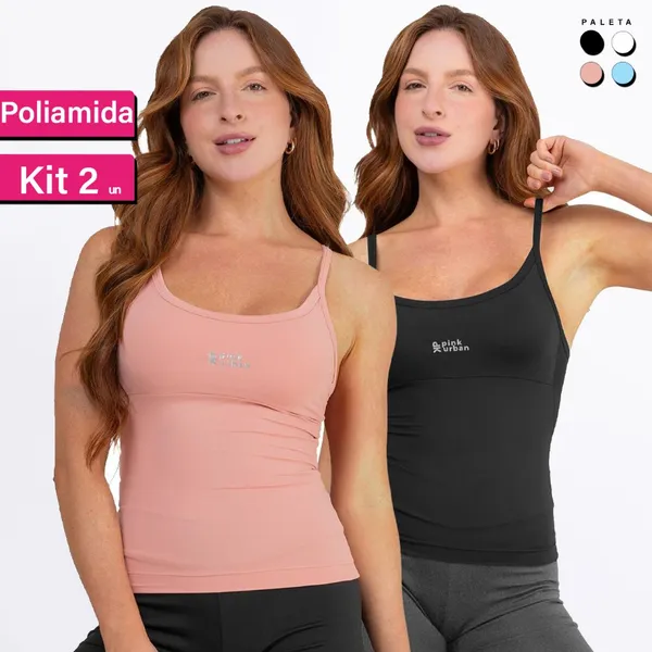 Kit 2 Regata Camiseta Alcinha Fitness Feminino Liso Poliamida