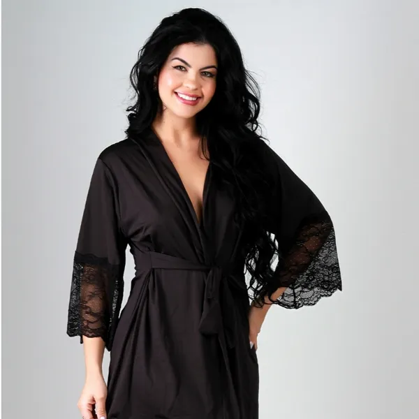 Robe Romantic com Renda Luxo Lingerie Noiva Hobby Confortável Lingerie Lua de Mel