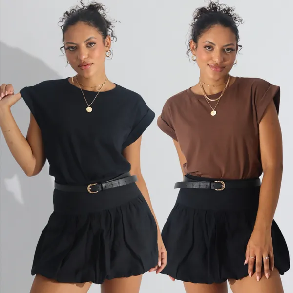 Kit 2 Blusas Feminina Muscle Tee T-shirt algodão básica