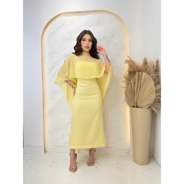 vestido midi tomara que caia capa assimetrica, casamento