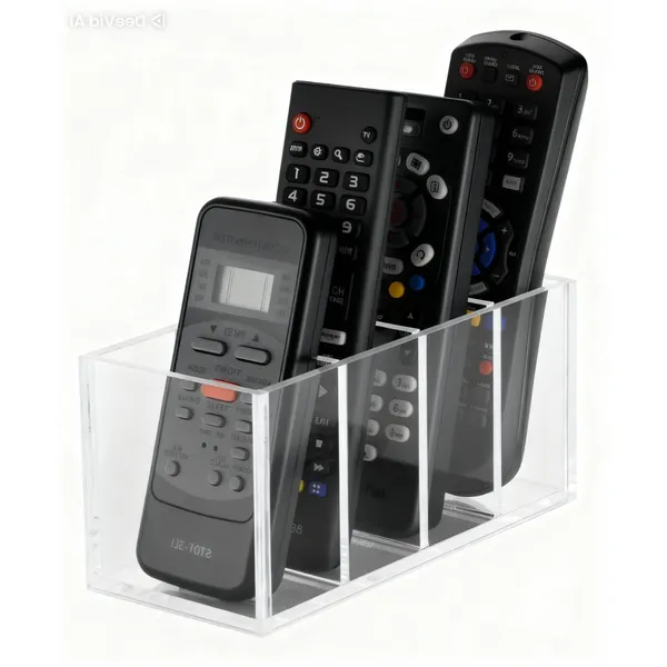 Porta Controles Acrílico Transparente Com 4 Divisórias Organizador de Mesa Elegante