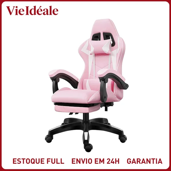 Cadeira Gamer Ergonômica reclinável com apoio de pés ajustável e base giratória, várias cores