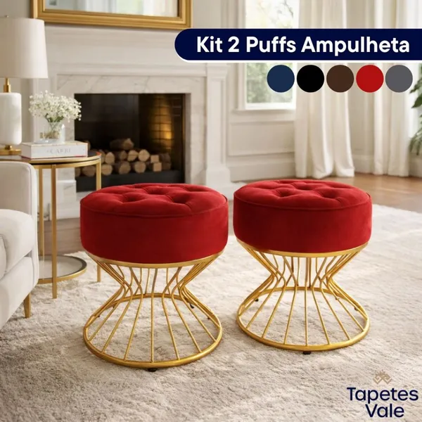Puff Banqueta Redonda Ampulheta Capitonê Veludo D28 Base Metalon