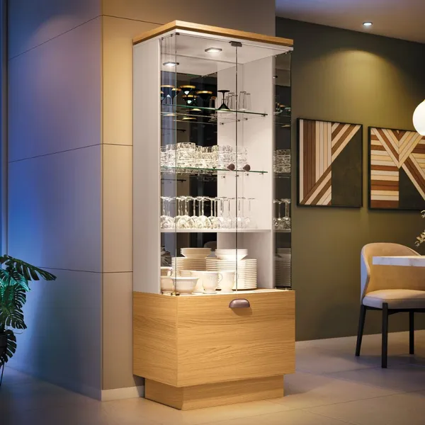 Cristaleira 2 Portas de Vidro 1 Gaveta Aura HB Móveis