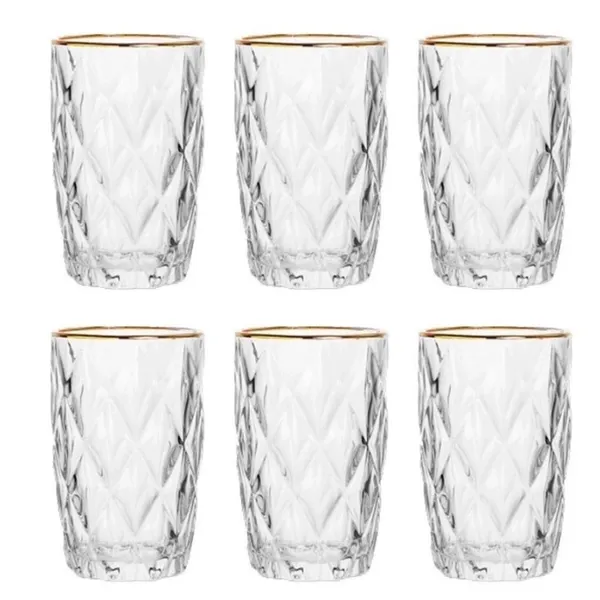 Jogo De 6 Copos Altos Borda Dourada 340ml Diamond Class Home